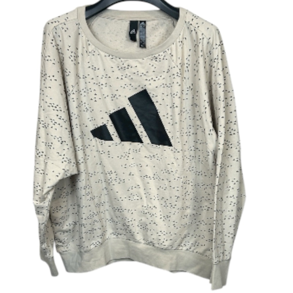 Adidas Logo Print Crewneck Sweatshirt Womens XL beige Cotton‎ Blend Casual